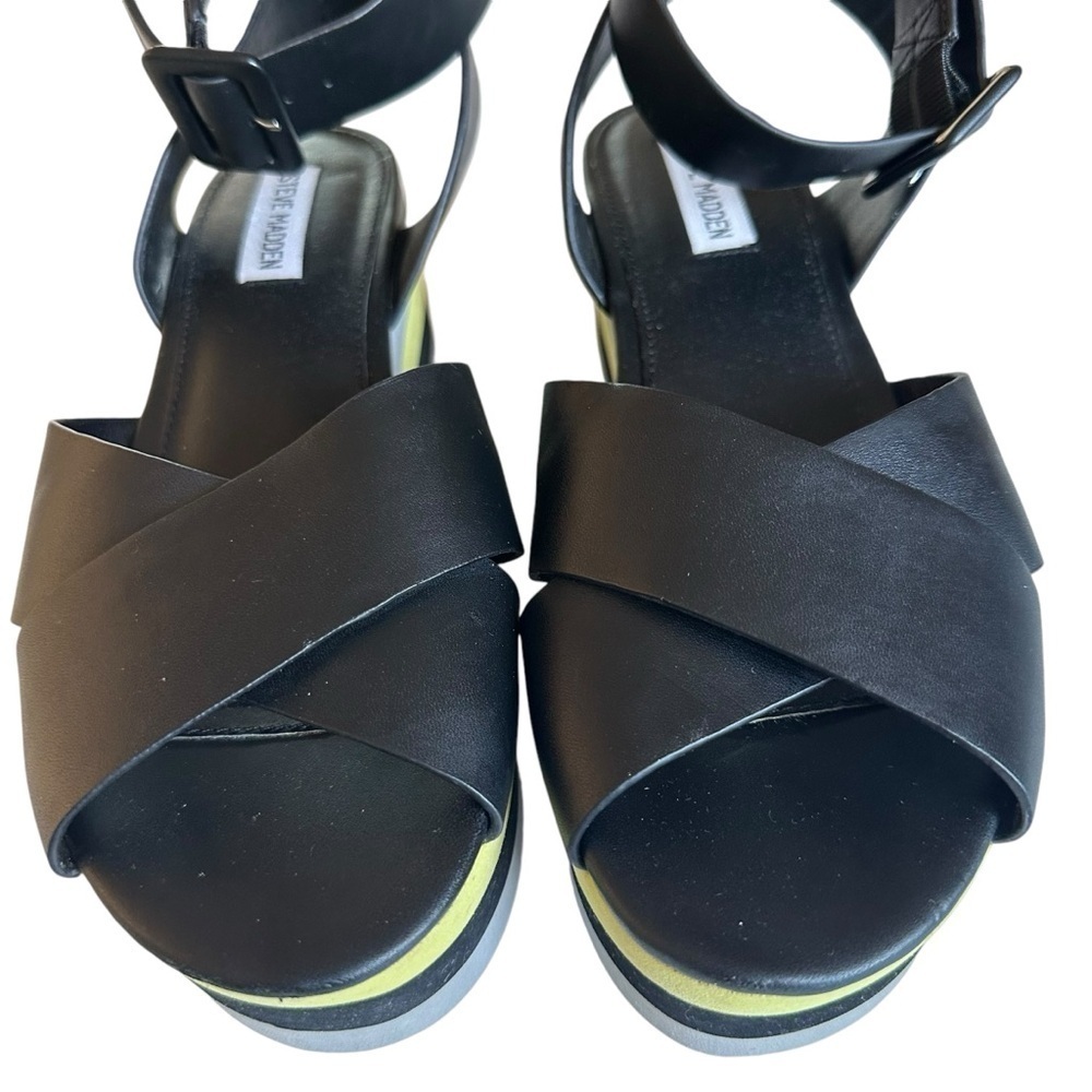 Steve Madden Macer Platform Sandals Black Yellow Chunky Size 9.5 - Picture 9 of 16
